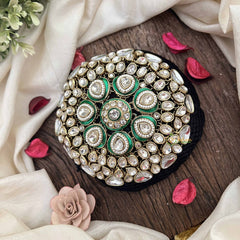 Vriksham Designer Green Coted Pear Crystal Design Gold Tone Hair Bun Cage Accessory-H1225