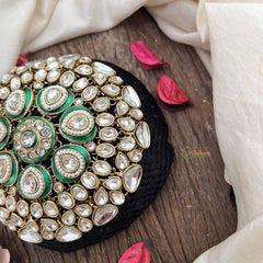 Vriksham Designer Green Coted Pear Crystal Design Gold Tone Hair Bun Cage Accessory-H1225