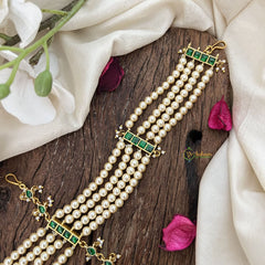 Vriksham Royal Green & Pearl Matha Patti with Kundan Jadau Drop Double Side Maang Tikka-J3474