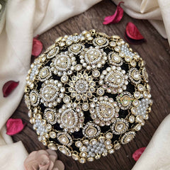 Vriksham Bridal Crystal Design Gold Tone & Pearls Hair Bun Cage Accessory-H1226