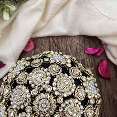 Vriksham Bridal Crystal Design Gold Tone & Pearls Hair Bun Cage Accessory-H1226