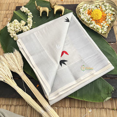 Silver Color Kasavu Tissue Cotton Saree Embroidered-VS3464