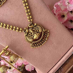 Vriksham Golden Floral Kasu Mala With Lotus Lakshmi Pendant Bridal Set-G21057