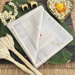 Silver Color Kasavu Tissue Cotton Saree Embroidered-VS3465