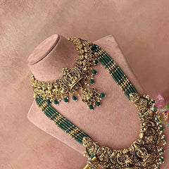 Vriksham Elegant Peacock Nakshi With Lakshmi Pendant Pearls Detailing Bridal Set-G21079