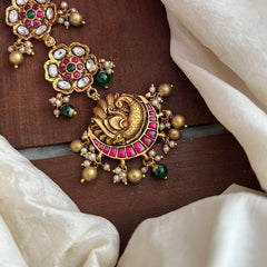 Antique Polish Jadau Kundan Peacock Tikka-Green & Gold Bead-Pearl-J2284