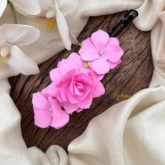 Vriksham Handmade Pink Rose Hair Clip Flower Accessories-KH1345