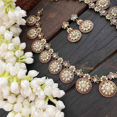 Vriksham Elegant Bridal Gold Plated Floral Coin-Red White & Green-G21086