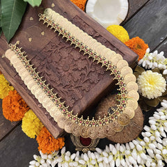 Vriksham Designer Lakshmi Coin Red Kundan Leaf Style 1 gm Gold Neckpiece-G20298