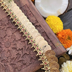 Vriksham Designer Lakshmi Coin Red Kundan Leaf Style 1 gm Gold Neckpiece-G20298