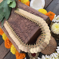 Vriksham Designer Lakshmi Coin Red Kundan Leaf Style 1 gm Gold Neckpiece-G20298