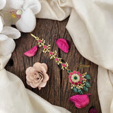 Vriksham Traditional Round Colorful Stone Drops Kundan Jadau Maang Tikka-Green Bead-J3483