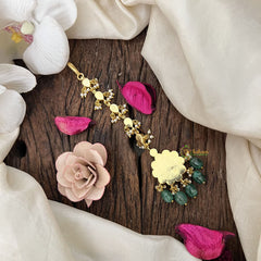 Vriksham Traditional Round Colorful Stone Drops Kundan Jadau Maang Tikka-Green Bead-J3483