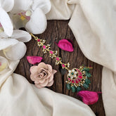 Vriksham Half Moon & Floral Round Kundan Jadau Maang Tikka-Green Bead-J3480