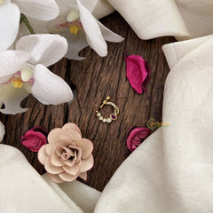 Vriksham Round style Naths/Nose pin-Red White-G18692