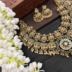 Vriksham Premium Bridal Lakshmi With Peacock Floral Pendant Short Neckpiece-G21089