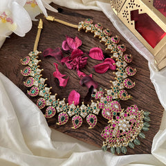 Precious Red Green Kundan Jadau Manga Haram-Aqua Green Bead-J2398