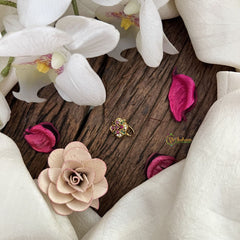 Vriksham Antique Floral Golden Naths/Nose pin-Red green & white-G18619