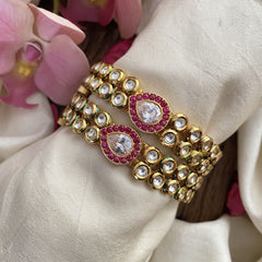 Vriksham Exquisite Gold Look Alike Kundan Bangle-Screw Type Bangles-Pink-G16511