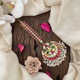 Vriksham Chand Bali Peacock Motif Feather Design Kundan Jadau Maang Tikka-Pearl-J3491