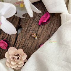 Vriksham Golden Naths/Nose pin-Tear Drop-Red-Pearl-G18622