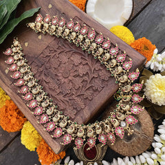 Vriksham Antique Peacock Red Green & White Stone 1 gm gold Neckpiece-G20308