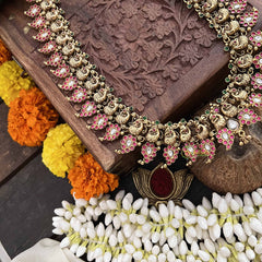 Vriksham Antique Peacock Red Green & White Stone 1 gm gold Neckpiece-G20308