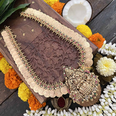 Vriksham God Narayana Lakshmi Idol With Lakshmi Coin Style 1 gm Gold Long Neckpiece-G20306