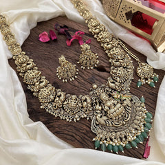 Premium Mayil Lakshmi Long Haram-Aqua Green Bead-Pearl-G14741