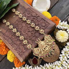 Vriksham Lakshmi Pendant With Peacock 1 gm Gold Neckpiece-Red-G20311