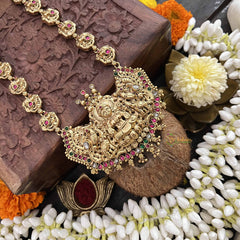 Vriksham Lakshmi Pendant With Peacock 1 gm Gold Neckpiece-Red-G20311