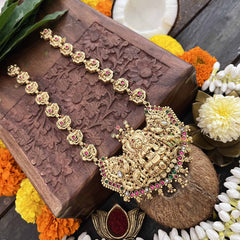 Vriksham Lakshmi Pendant With Peacock 1 gm Gold Neckpiece-Red-G20311