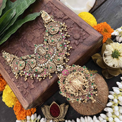 Vriksham Divine Lakshmi Peacock With Elephant Pendant 1 gm Gold Finish Neckpiece-Gold Bead-G20321