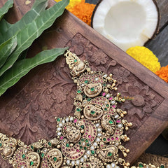 Vriksham Divine Lakshmi Peacock With Elephant Pendant 1 gm Gold Finish Neckpiece-Gold Bead-G20321