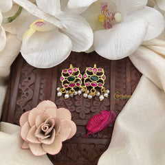 Vriksham Royal Square Kundan Jadau Press Bugadi-Red Green-Pearl-J3498