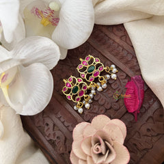 Vriksham Royal Square Kundan Jadau Press Bugadi-Red Green-Pearl-J3498