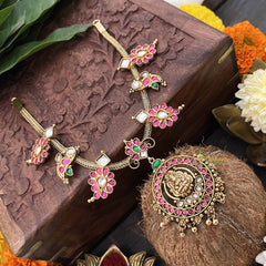 Vriksham Designer Round Lakshmi Pendant 1 gm Gold Finish Hasli-Gold Bead-G20323