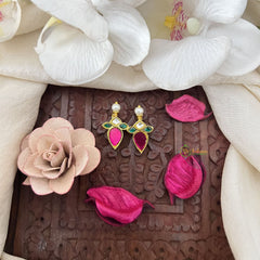 Vriksham Gulab Drop Bugdi Kundan Jadau Press Bugadi-Red Green & White-Pearl-J3503