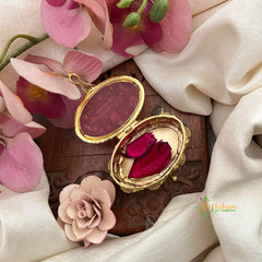 Vriksham Classic Fancy AD Stone Kumkum Box-Oval- Red-G22432