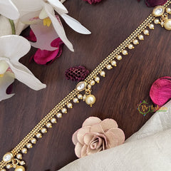 Vriksham Gold Look Alike Designer Oval Kundan & Pearl Thin Hip Chain-G17969