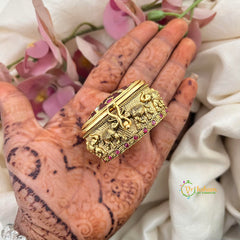 Vriksham Classic Fancy AD Stone Kumkum Box-Oval- Red-G22432