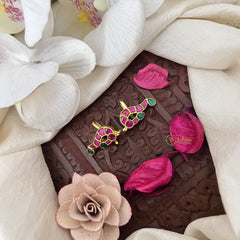 Vriksham Peacock Grace Kundan Jadau Press Bugadi-Red Green-J3505