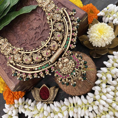 Vriksham Classic Peacock 1 gm Gold Finish Necklace-Green Bead-G20312