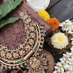 Vriksham Classic Peacock 1 gm Gold Finish Necklace-Green Bead-G20312