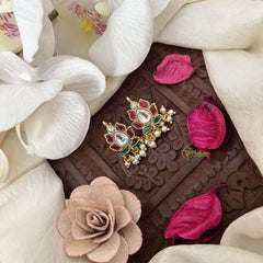 Vriksham Antique Petal Oval Kundan Jadau Press Bugadi-Red Green & White-Pearl-J3496