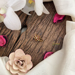 Vriksham Flower Golden Naths/Nose pin-White Red-G18635