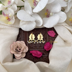 Vriksham Antique Petal Oval Kundan Jadau Press Bugadi-Red Green & White-Pearl-J3496