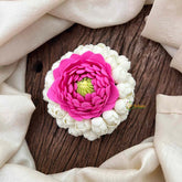 Vriksham Artificial White Jasmine with Pink Lotus Centerpiece Hair Brooch Flower Accessories-KH1342