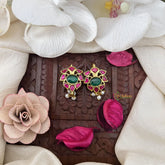 Vriksham Antique Petal Oval Kundan Jadau Press Bugadi-Red Green-Pearl-J3497