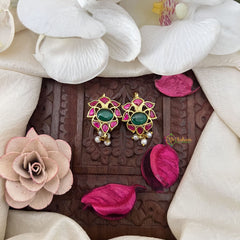 Vriksham Antique Petal Oval Kundan Jadau Press Bugadi-Red Green-Pearl-J3497